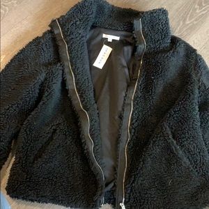 Big Black Fuzzy Bomber Jacket